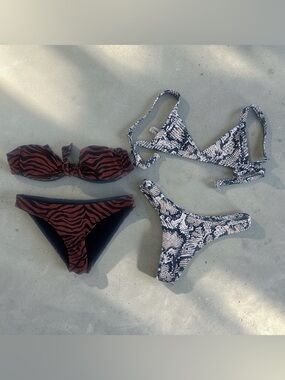 Zaful Brown & Black Zebra Bandeau Bundle Bikini Set